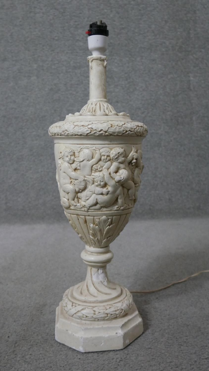 Two classical style table lamps. One vintage alabaster and gilt spelter cherub lamp along with a - Image 2 of 13