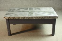 Coffee table, contemporary with Union Jack metal top. H.43 W.100 D.60 cm.