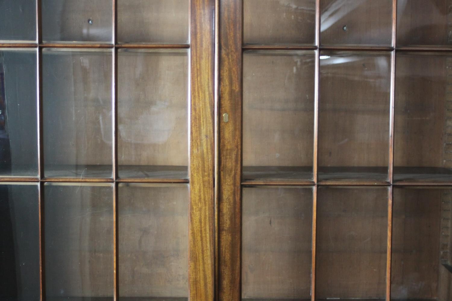 A late Georgian mahogany secretaire bookcase the upper astragal glazed section above fitted - Image 4 of 6