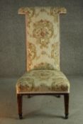 Prie Dieu chair, 19th century oak on square fluted tapering supports.