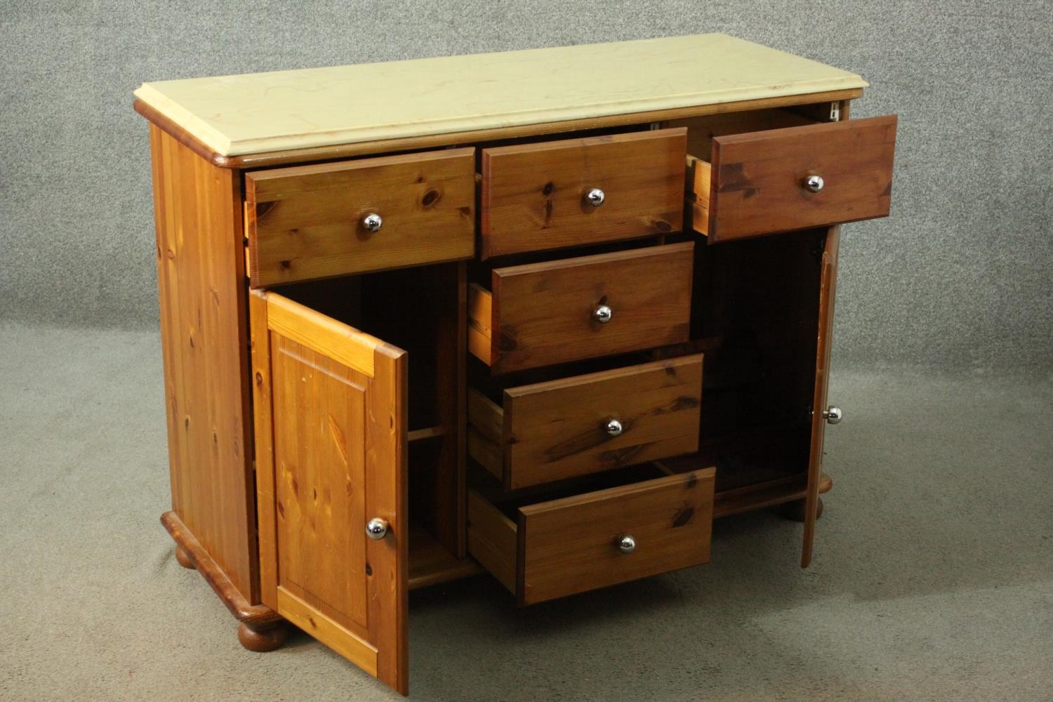 Sideboard, 19th century style pine with later marble top. H.84 W.116cm. - Image 3 of 6