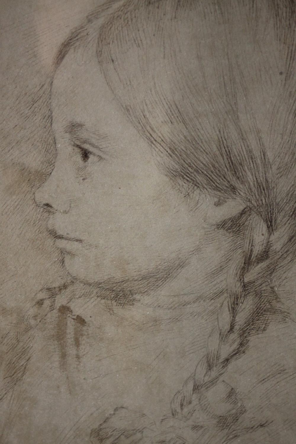 Herbert Colborne Oakley (1869?1944) A framed and glazed ink portrait of a young girl 'Ivy'. Titled - Image 2 of 4