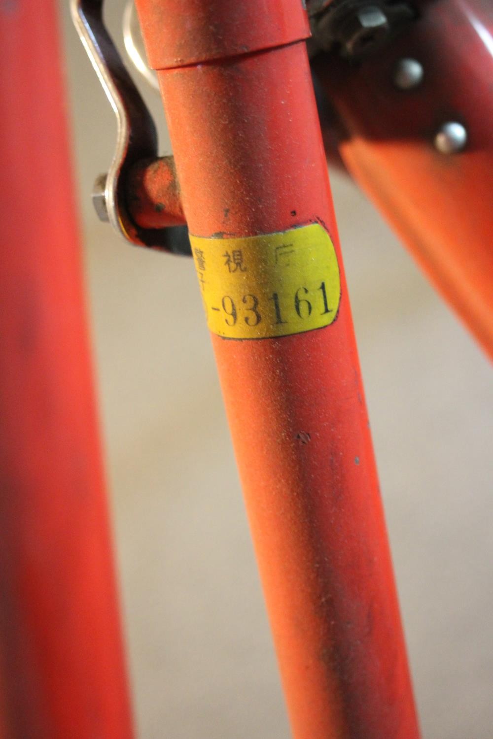 A vintage red Japanese post service bicycle. Makers label. Wheel dia. 60cm. - Image 6 of 8