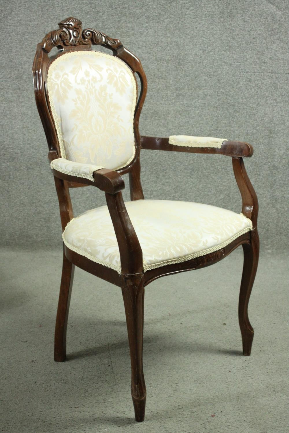 A French style walnut armchair along with a similar painted footstool. - Image 2 of 9