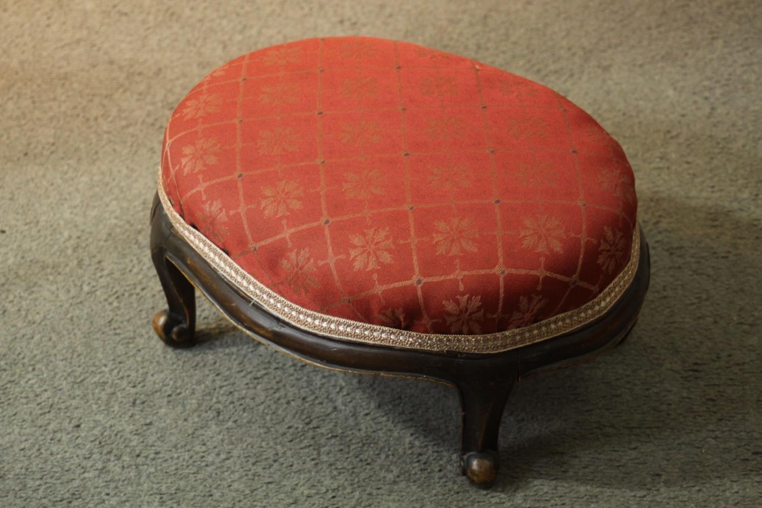 A 19th century mahogany framed nursing chair along with a 19th century footstool on cabriole - Image 7 of 7
