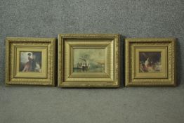 A pair of 19th century giltwood and gesso frames along with a similar example. H.35 W.40cm (