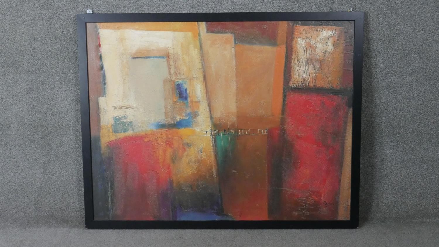 Michele Patrizio (1955-) A large framed print of an abstract oil on canvas. Printed signature. H. - Image 2 of 5