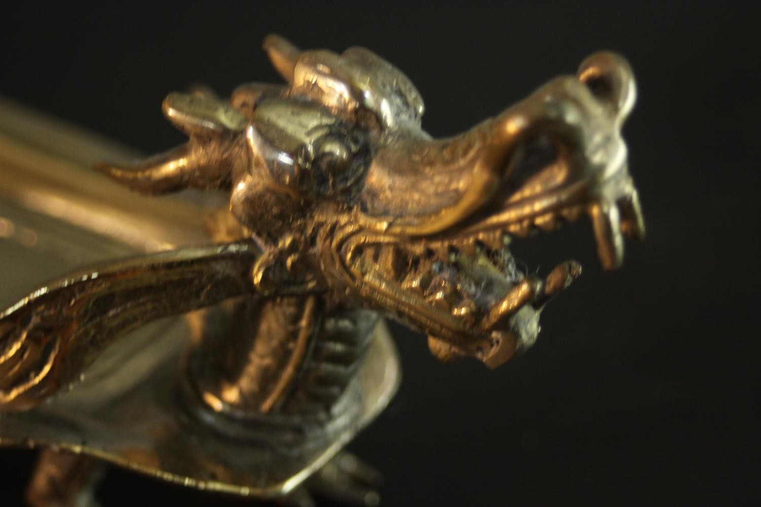 A silver plated Chinese dragon card tray, three lidded spice cannisters and other silver plate. H.10 - Image 8 of 8