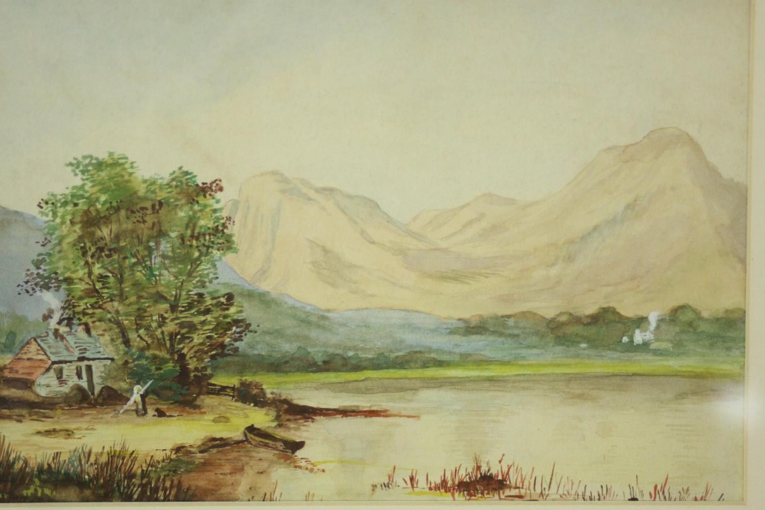 A 19th century framed and glazed watercolour, lakescape along with a 19th century oil of a seascape. - Image 3 of 6