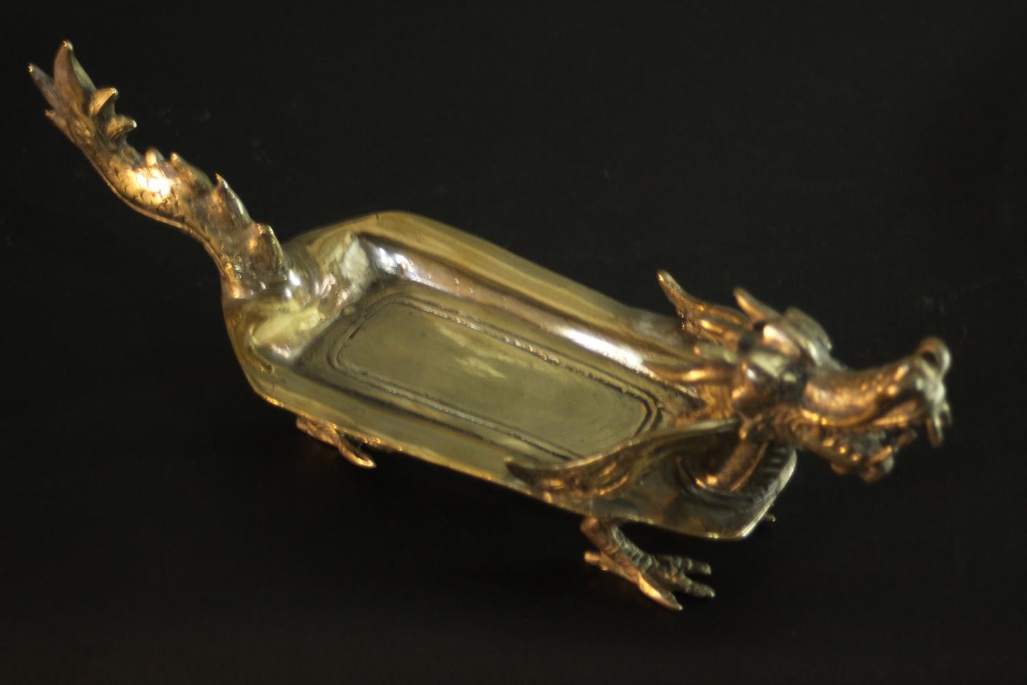 A silver plated Chinese dragon card tray, three lidded spice cannisters and other silver plate. H.10 - Image 7 of 8