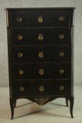 Chest of drawers, contemporary Louis XV style with ormolu mounts. H.117 W.70 D.40cm.