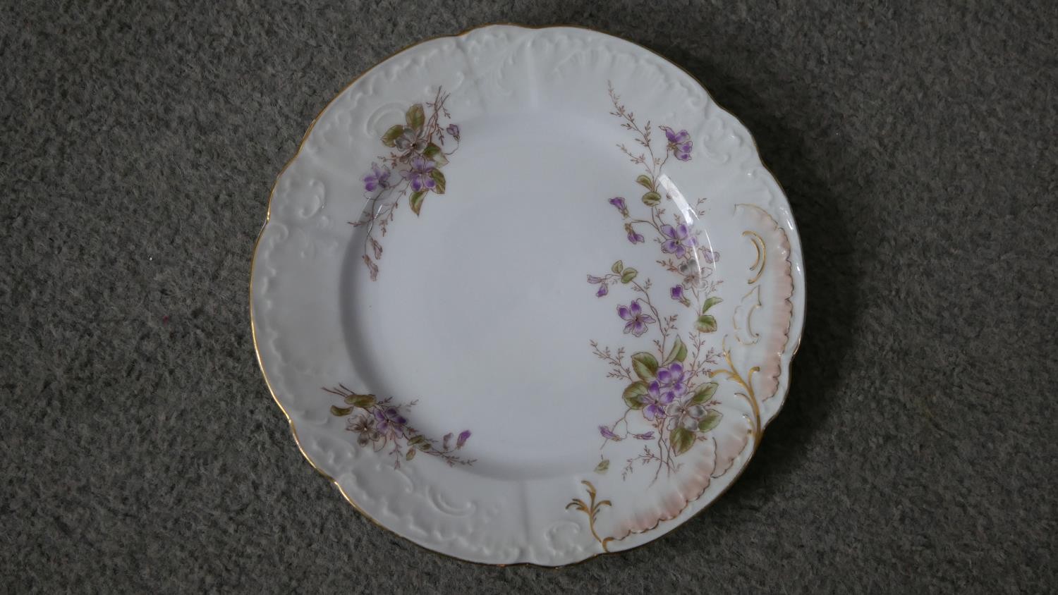 A Victorian hand painted fine china ten person part coffee set. Decorated with violets and gilded - Image 3 of 14