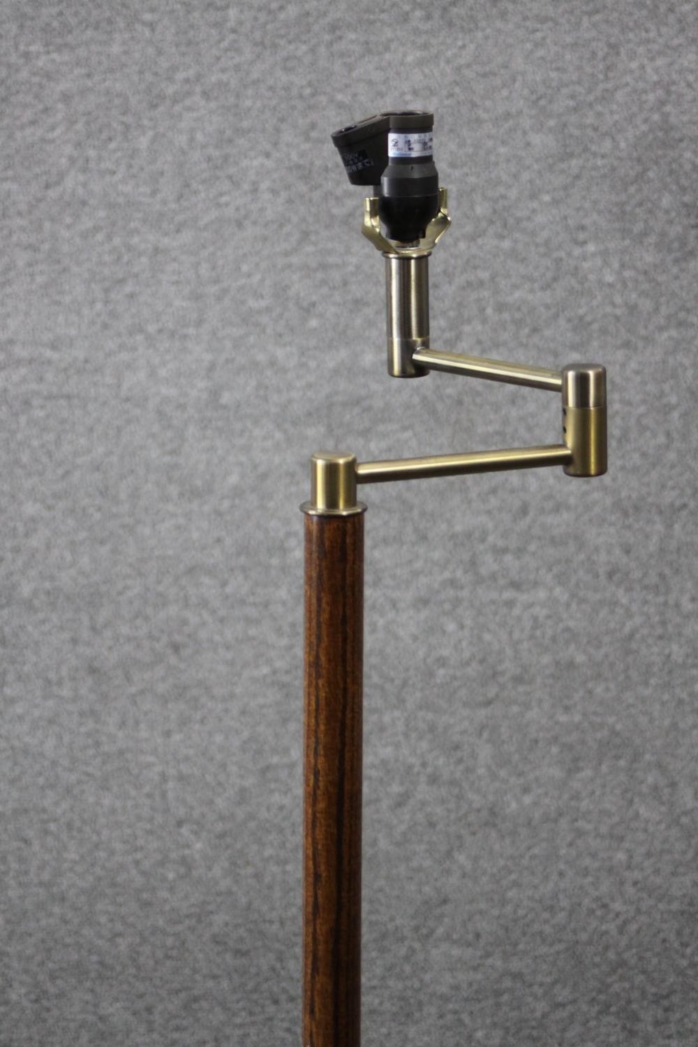 A vintage teak and brass standard lamp with hinged arm. H.143 Dia.30cm. - Image 2 of 4