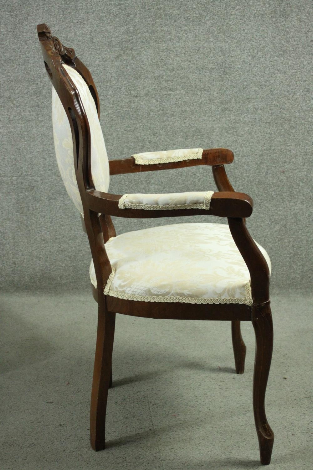 A French style walnut armchair along with a similar painted footstool. - Image 3 of 9