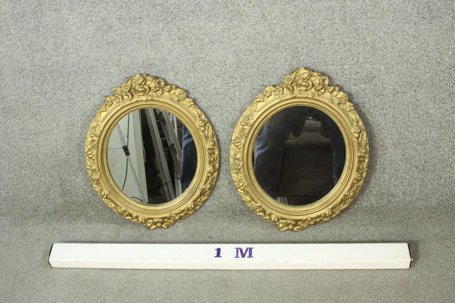 Mirrors, pair 19th century gilt and gesso. H.49 W.40cm. - Image 6 of 8