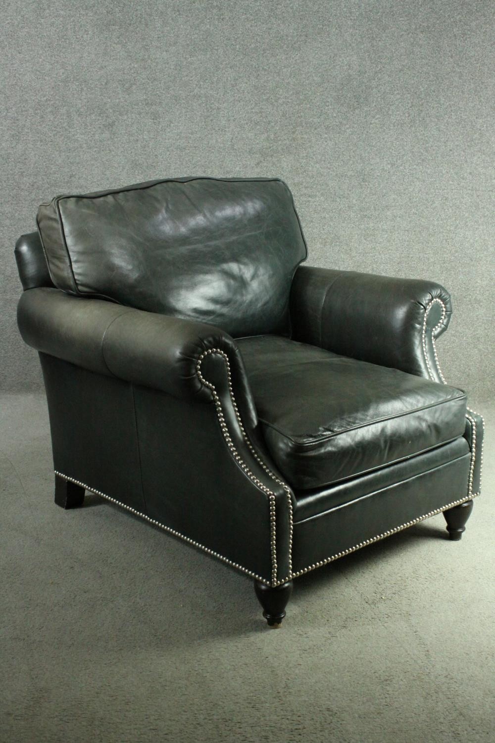 Library armchair, 19th century style in leather upholstery. - Image 2 of 5