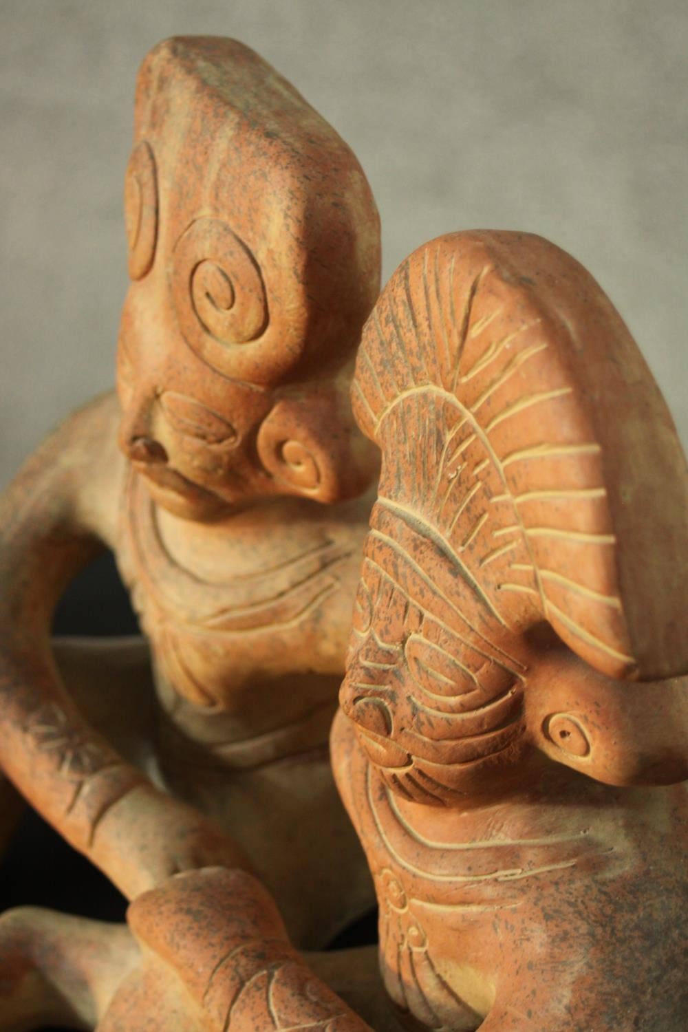 A terracotta figure of a couple, along with a ceramic elephant and a ceramic horse. H.30 W.30 D.6 - Image 11 of 11