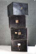 A collection of four vintage metal desk top filing cabinets. H.30 W.40 D.40 cm.(each)