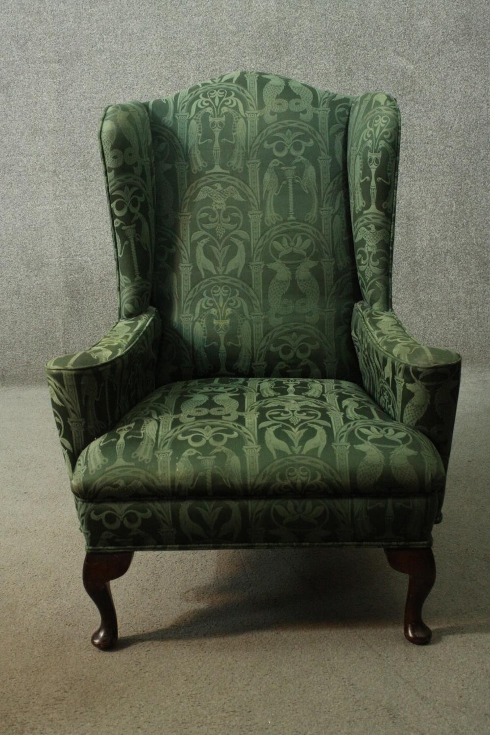 Armchair, Georgian style wingback on mahogany cabriole supports. - Image 2 of 6