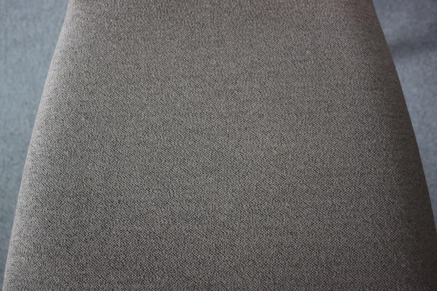 A set of six contemporary slat back light oak dining chairs with upholstered seats on square - Image 6 of 6