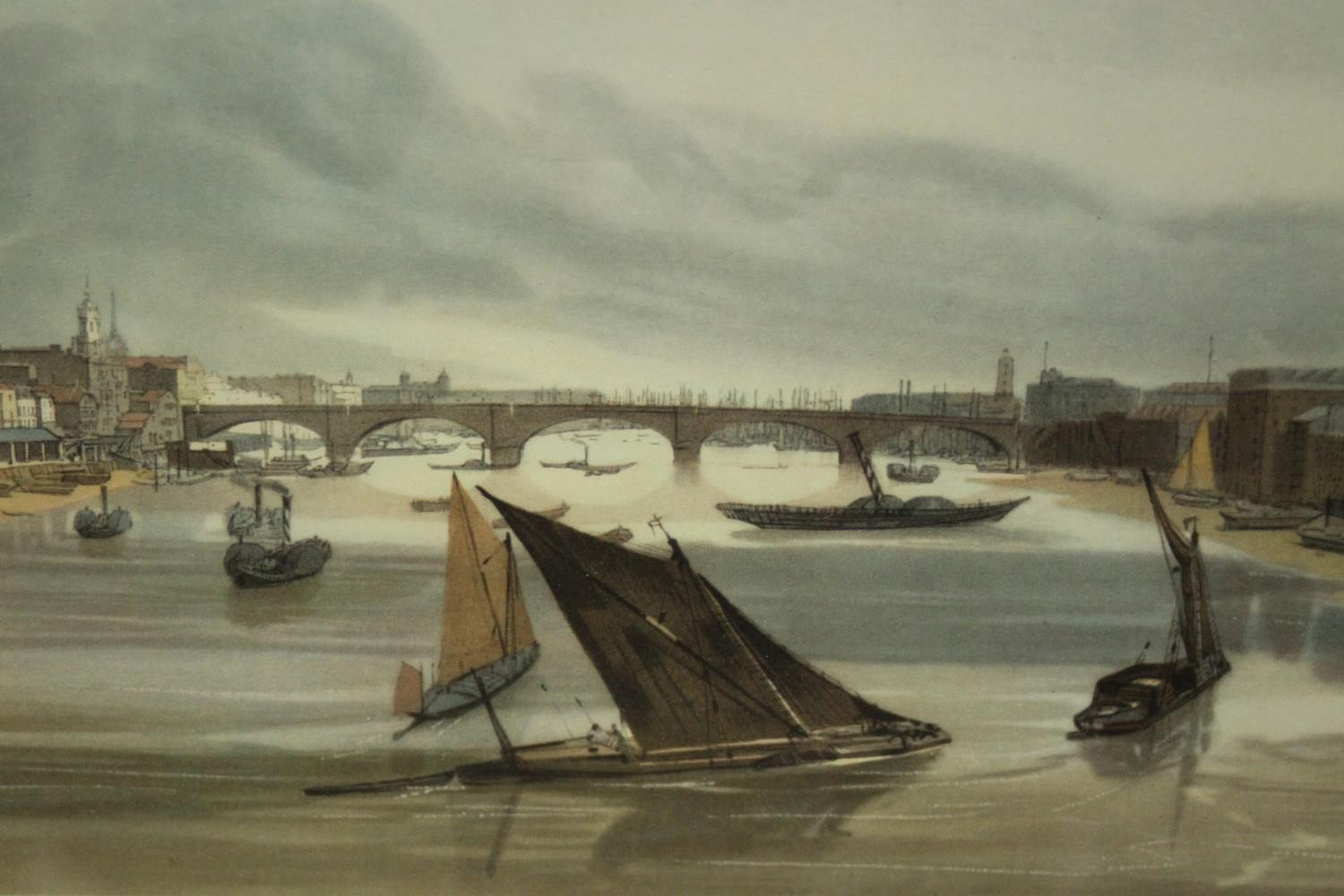 Four gilt framed and glazed prints of Victorian watercolours. Two of sailing boats on the Thames and - Image 3 of 10