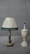 Two classical style table lamps. One vintage alabaster and gilt spelter cherub lamp along with a