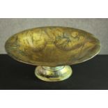 A large vintage marble effect enamel painted brass pedestal bowl. H.16 Dia.45cm