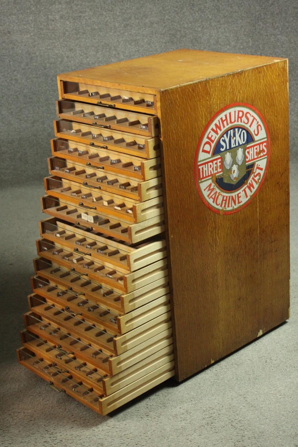 A vintage counter top Sylko cotton reel retail display and dispenser cabinet. H.76 W.36 D.45cm. - Image 5 of 10