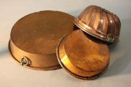 A collection of Victorian copperware. Including a copper jelly mould. H.6 Dia.34 cm. (largest)