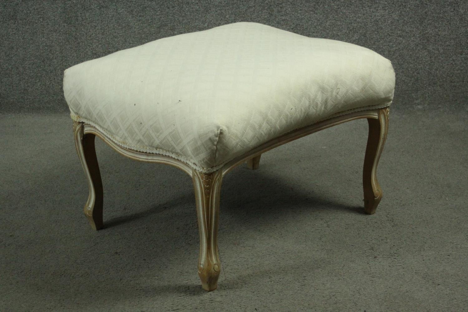 A French style walnut armchair along with a similar painted footstool. - Image 6 of 9