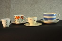 A miscellaneous collection of vintage tea cups, three with saucers, to include T G Green and Royal