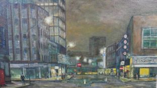 A large framed oil on canvas on board of a Yorkshire city centre. Signed Alan O. Smith. H.59 W.84cm