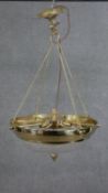 A Vintage brass and domed cut glass four bulb uplighter with brass chains. H.60 Diam.43cm