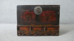 Coffer, 19th century Chinese carved and painted. H.50 W.68 D.40cm