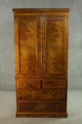 Wardrobe, late 19th century burr walnut, hanging space and fitted with drawers. H.193 W.93cm.