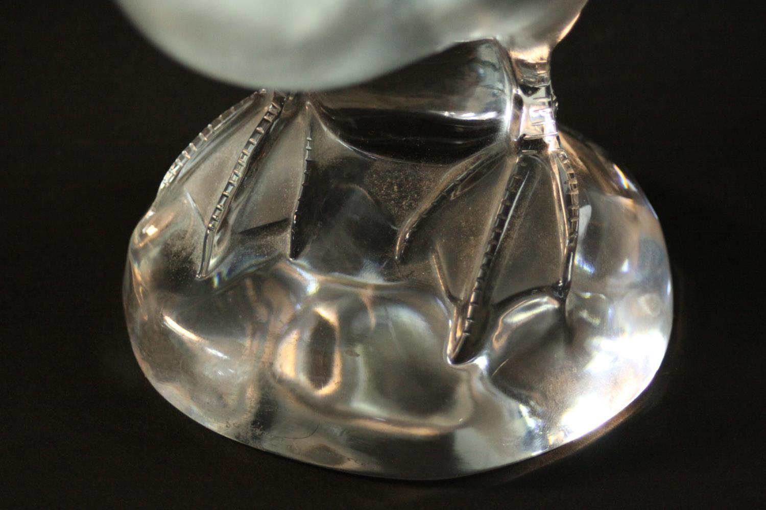 A Lalique crystal frosted and clear glass duck figure, standing on a round crystal base, signed - Image 6 of 10
