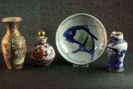 A collection of Oriental ceramics including a Japanese Satsuma vase with gilded detailing and