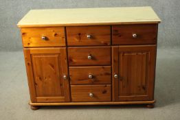 Sideboard, 19th century style pine with later marble top. H.84 W.116cm.