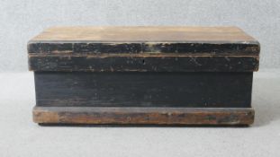 Tool chest, 19th century pine, fitted slides to the interior. H.36 W.91 D.42cm