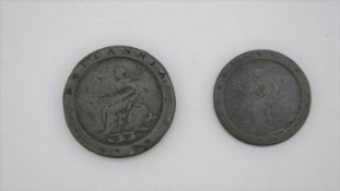 Two 18th century bronze cartwheel pennies. One dated 1707.
