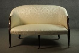 Canape, Edwardian mahogany framed in floral damask upholstery. H.93 W.137cm.