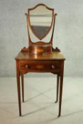 Vanity table, Edwardian mahogany with adjustable shield shaped mirror and satinwood conch shell