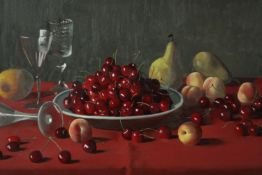 Pierre Jouffroy (1912 - 2000) a gilt framed 20th century oil on board of a still life of fruit.