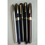A collection of 14 carat gold-nibbed fountain pens, including a Stephens lever fill no 106 pen, a