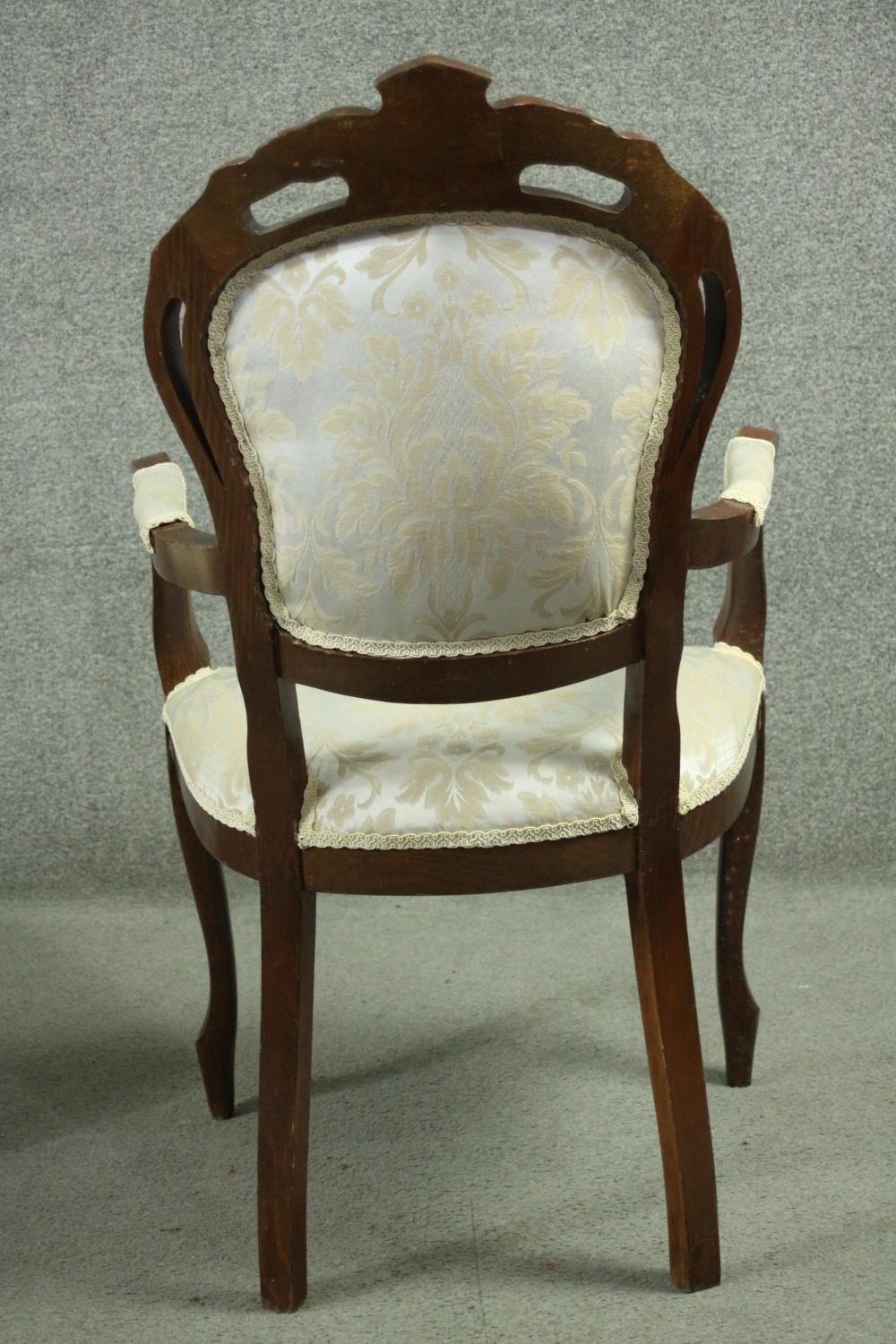 A French style walnut armchair along with a similar painted footstool. - Image 4 of 9