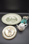 A Wedgwood for James Campion collectors plate along with a vintage coffee pot and other ceramics.