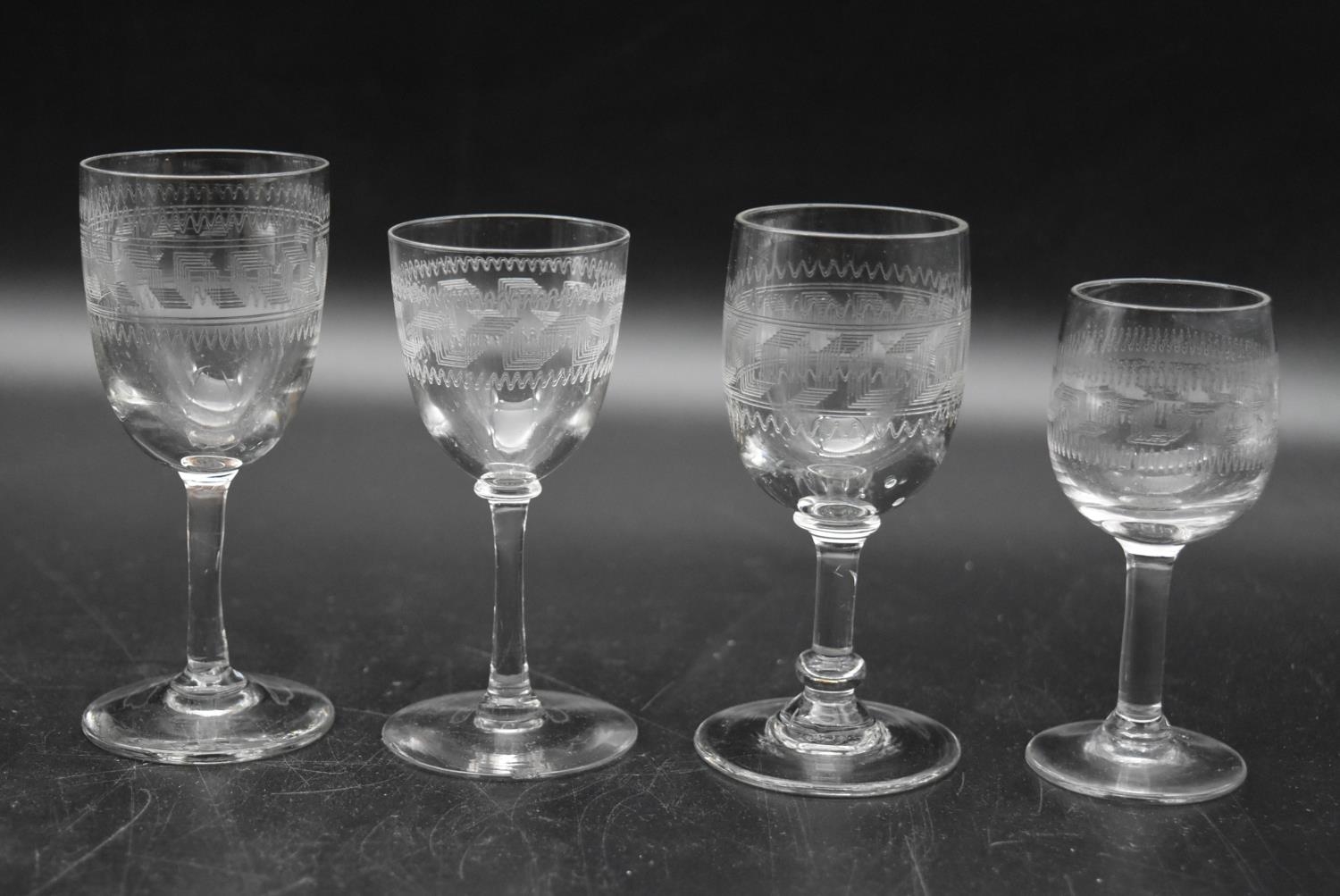 A pair of Stuart crystal cut brandy glasses with makers mark to base and a collection of five - Image 8 of 9