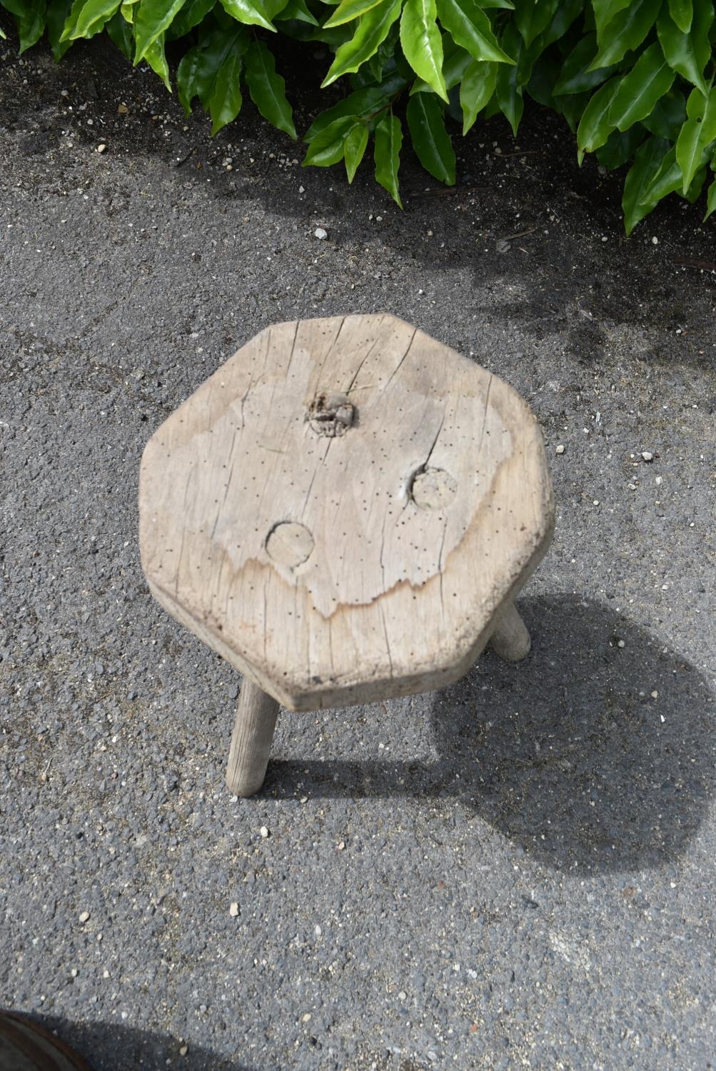 Two old Fuller's brewery coopered firkins and a 19th century milking stool. H.42 W.30cm - Image 7 of 8