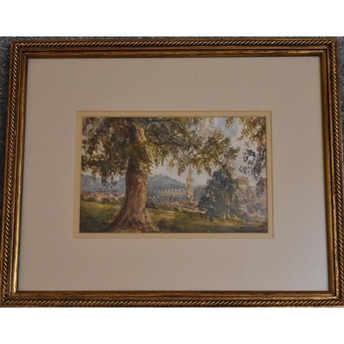 A framed and glazed watercolour, country house through trees along with a similar painting of a - Image 7 of 8