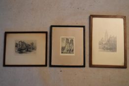 A collection of three 19th century etchings, Ernest George and two others. H.41 W.29cm